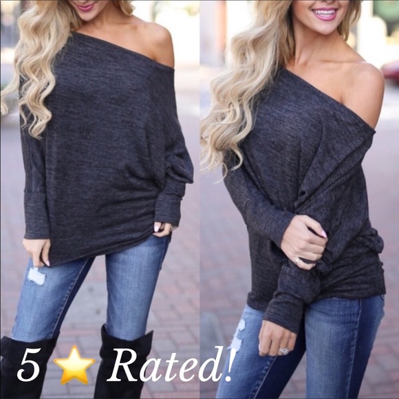 cle Tops - Charcoal Off-The-Shoulder Top  - 5 Stars